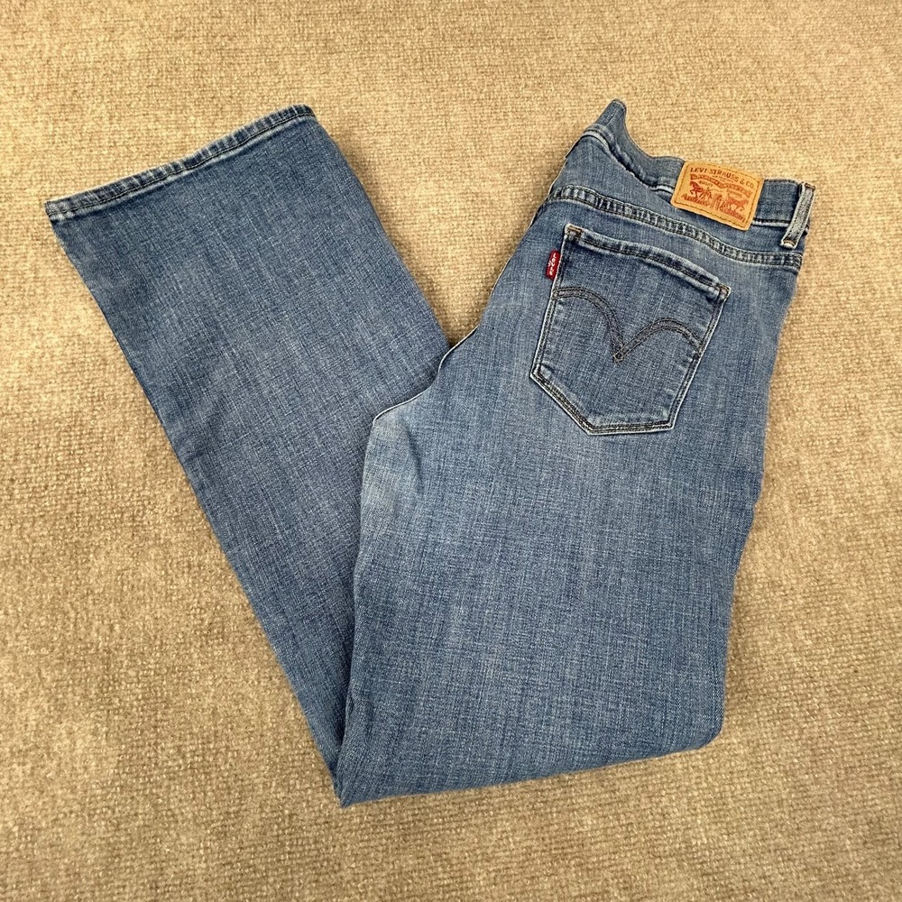 Levis Classic Bootcut Jeans Womens 8 Blue Whisker Denim Cotton Stretch Mid Rise